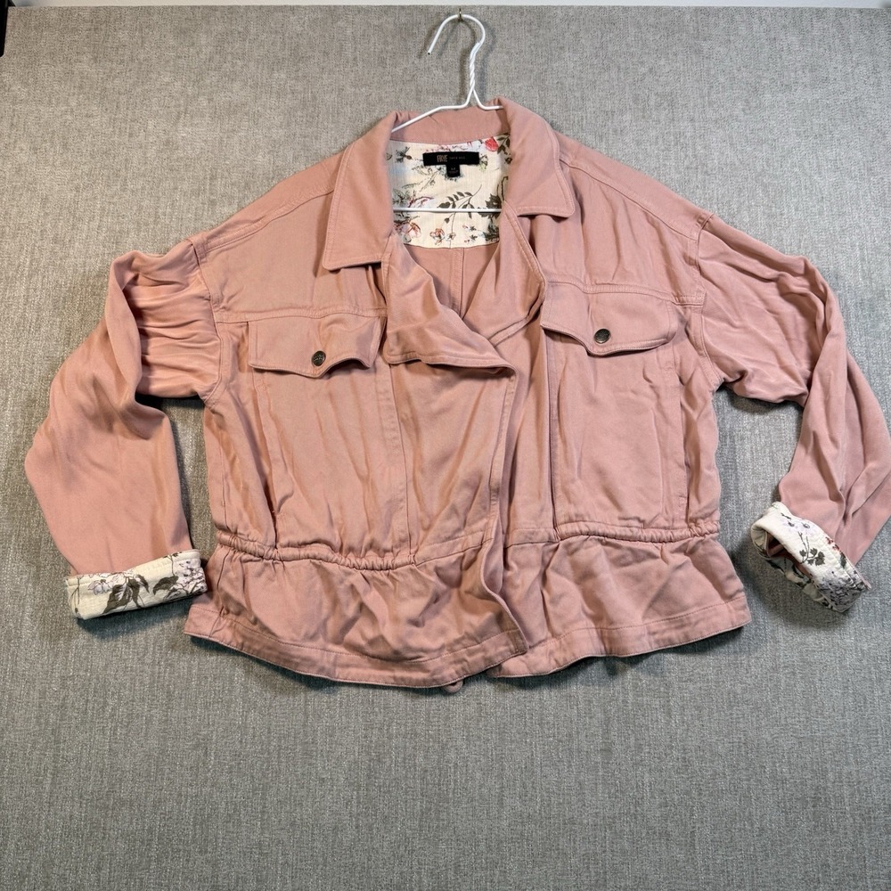 Frye Womens M Dusty Rose Utility Cargo Jacket Floral Cuff Contrast Anorak
